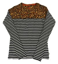 Hnědo-bílo-černé pruhované triko s leopardím vzorem WE