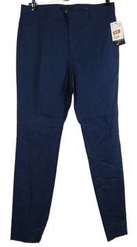 Nové - Pánske tmavomodré ľanové slim fit nohavice H&M