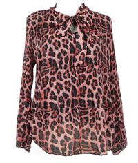 Dámska ružovo-sivá vzorovaná šifónová plisovaná blúzka