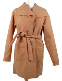 Dámský lososový flaušový kabátový cardigán s páskem 