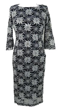 Nové - Dámské černo-šedé květované květované třpytivé šaty Gerard 