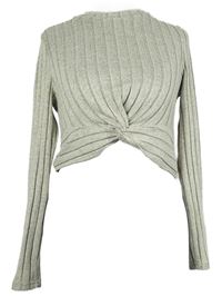 Dámské béžové melírované úpletové crop triko s řasením Shein 