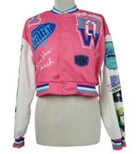 Dámská růžovo-bílá crop baseballová mikina s nápisy Shein 