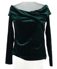 Dámské tmavozelené sametové triko s lodičkovým výstřihem Allegra