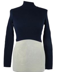 Dámský tmavomodrý žebrovaný crop svetr se stojáčkem H&M