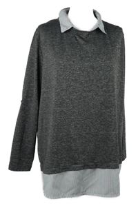 Dámský tmavošedý melírovaný svetr s halenkovou vsadkou Infinity 