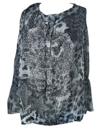 Dámská šedo-tmavošedá vzorovaná šifonová halenka s kamínky Liberty 