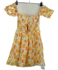 Nové - Dámske žlto-oranžové plátenné šaty s ovociem Miss Selfridge