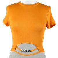 Dámske oranžové rebrované crop tričko so sponou FB Sister