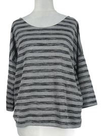 Dámske sivo-tmavosivé pruhované trblietavé úpletové tričko F&F