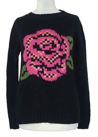 Dámsky čierny sveter s kvetinou F&F