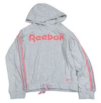 Svetlošedá -biela melírovaná ľahká crop mikina s logom a kapucňou Reebok