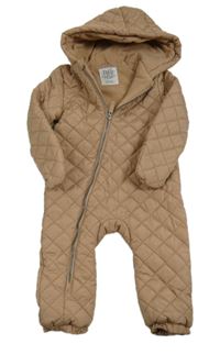 Béžová šusťáková prošívaná zateplená kombinéza s kapucí F&F