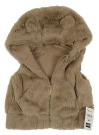 Nové- Hnědá kožešinová podšitá vesta s kapucí Dunnes