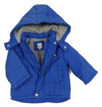 Modrá šusťáková zimní bunda s písmenky a kapucí Bluezoo