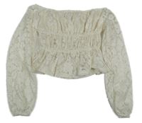 Smetanová krajkovaná crop halenka H&M