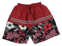 Vínovo-čierne plážové kraťasy s kvietkami