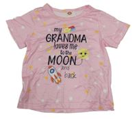 Svetloružové tričko s potlačou a bodkami