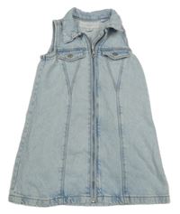 Světlemodré propínací riflové šaty s límečkem Zara