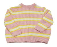 Ružovo-bielo-žltý pruhovaný sveter Topolino