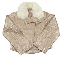 Pudrová koženková bunda s kožešinou H&M