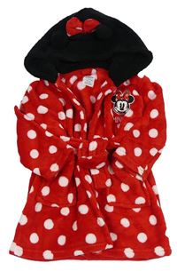 Červený puntíkatý chlupatý župan s kapucí - Minnie Disney