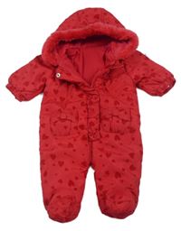 Tmavoružová šušťáková zimná kombinéza so srdiečkami a kapucňou Matalan
