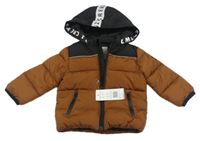 Nové - Černo-skořicová šusťáková zimní bunda s kapucí F&F