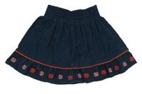 Tmavomodrá menšestrová sukňa s kvietkami