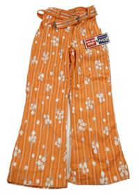 Nové - Oranžové kvetované manšestráky s opaskom