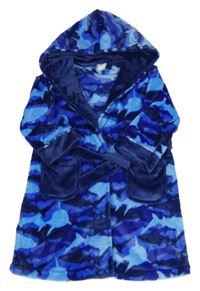 Modrý army plyšový župan s kapucňou MINIKIDZ