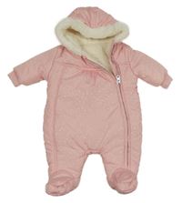 Svetloružová šušťáková zimná kombinéza so srdiečkami a kapucňou Dunnes