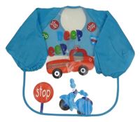 Modro-průhledný šusťákovo/gumový bryndák s hasiči a rukuávy