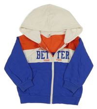 Bielo-červeno-modrá prepínaci mikina s nápisom a kapucňou H&M