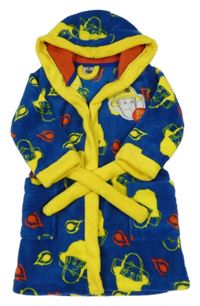 Modro-žlutý chlupatý župan s Hasičem Samem a kapucí