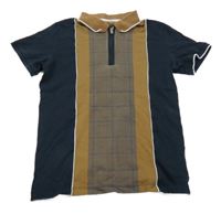 Tmavomodro-hnědé polo tričko se vzorem Next