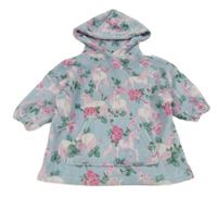 Světlemodrá květovaná chlupastá oversize mikina s kapucí Monsoon