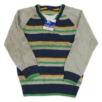 Nové - Šedo-zeleno-tmavomodrý pruhovaný svetr Cherokee