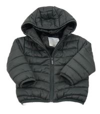 Tmavosivá šušťáková zateplená prešívaná bunda s kapucňou Primark