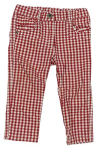 Červeno-biele kockované nohavice