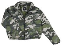 Khaki-šedá army šusťáková prošívaná zateplená crop bunda New Look