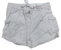 Bílo-růžovo-khaki pruhované ľanové kraťasy