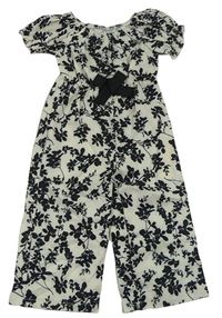Smetanovo-černý culottes overal s kytičkami Shein