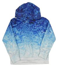 Modro-biela vzorovaná mikina s kapucňou