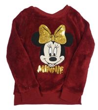 Červená chlpatá mikina s Minnií Disney