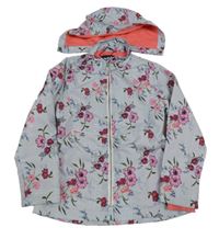 Modro-bílá šusťáková jarní parka s květy a odepínací kapucí Name it