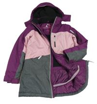 Fialovo-světlerůžovo-šedá šusťáková zimní bunda s kapucí Yigga 