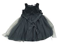 Tmavošedé sametovo/tylové šaty 