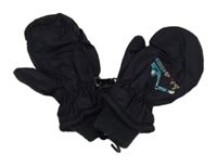 Tmavomodré šusťákové zimní palcové rukavice s bagrem 