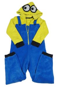 Modro-žlutá plyšová kombinéza s kapucí - Mimoň